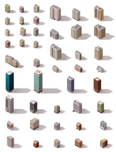 Ensemble de bâtiments isométriques vectoriels — Image vectorielle