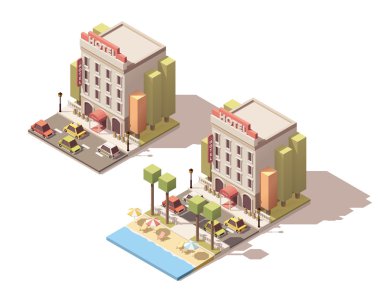 Vektör izometrik otel binası