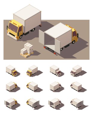 Vektör izometrik kutusu kamyon Icon set