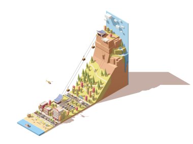 Vektör hill Infographic izometrik teleferik plaja