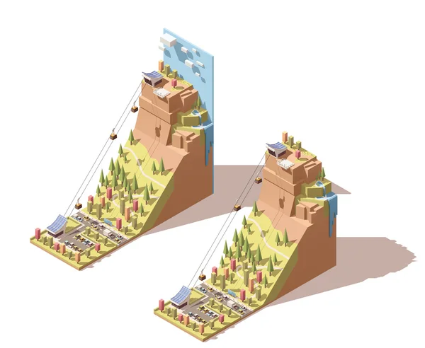 Funivia isometrica vettoriale alla collina infografica — Vettoriale Stock