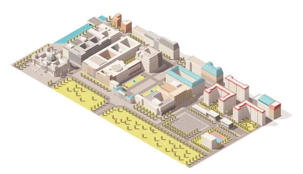 Elemento infografico isometrico vettoriale che rappresenta la mappa a basso poli di Berlino, Germania. Include l'edificio del Reichstag, la porta di Brandeburgo, il memoriale dell'Olocausto e gli edifici nelle vicinanze — Vettoriale Stock