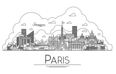Vektör resim Paris, Fransa, seyahat yerler ve mimari simge. En popüler turistik yerlerinden, şehrin sokaklarında, katedraller, binalar, bir şekil içindeki simgeler
