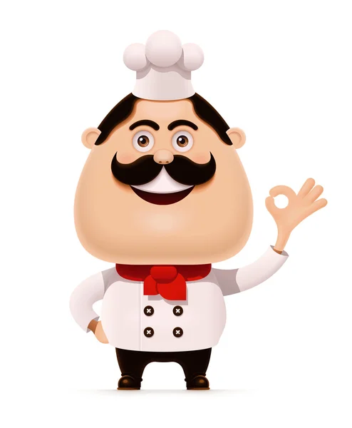 Vector chef com bigode mostrando ícone de gesto de aprovação — Vetor de Stock