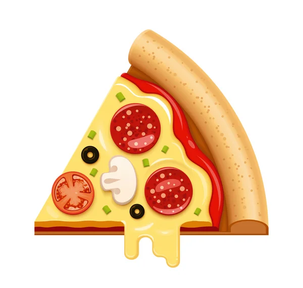 Fetta di pizza calda vettoriale con formaggio appiccicoso e icona di salame — Vettoriale Stock