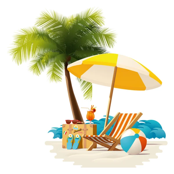 矢量旅行和夏天海滩度假放松图标 — 图库矢量图片