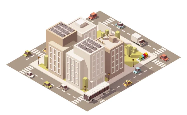 Vecteur isométrique basse poly ville rue avec bâtiments — Image vectorielle
