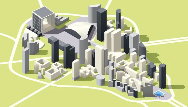 Mappa del distretto di La Defense a basso poli isometrico vettoriale a Parigi — Vettoriale Stock