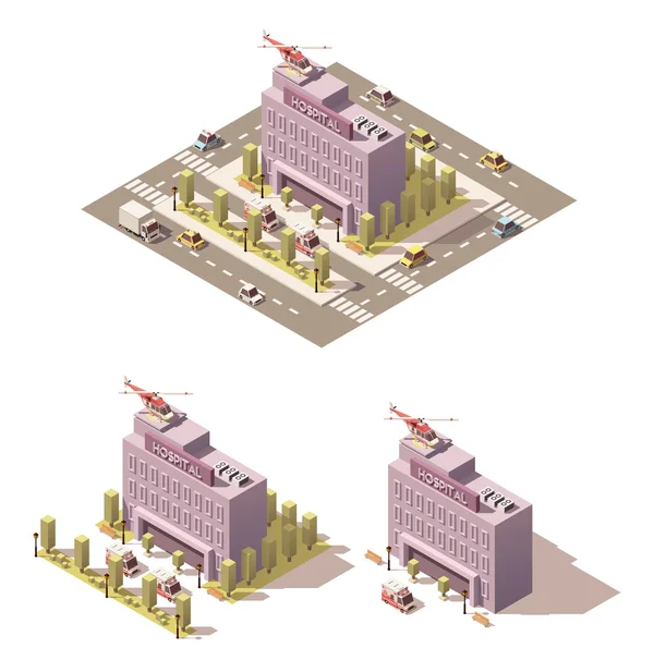 Vector isometrische laag poly ziekenhuis pictogram — Stockvector