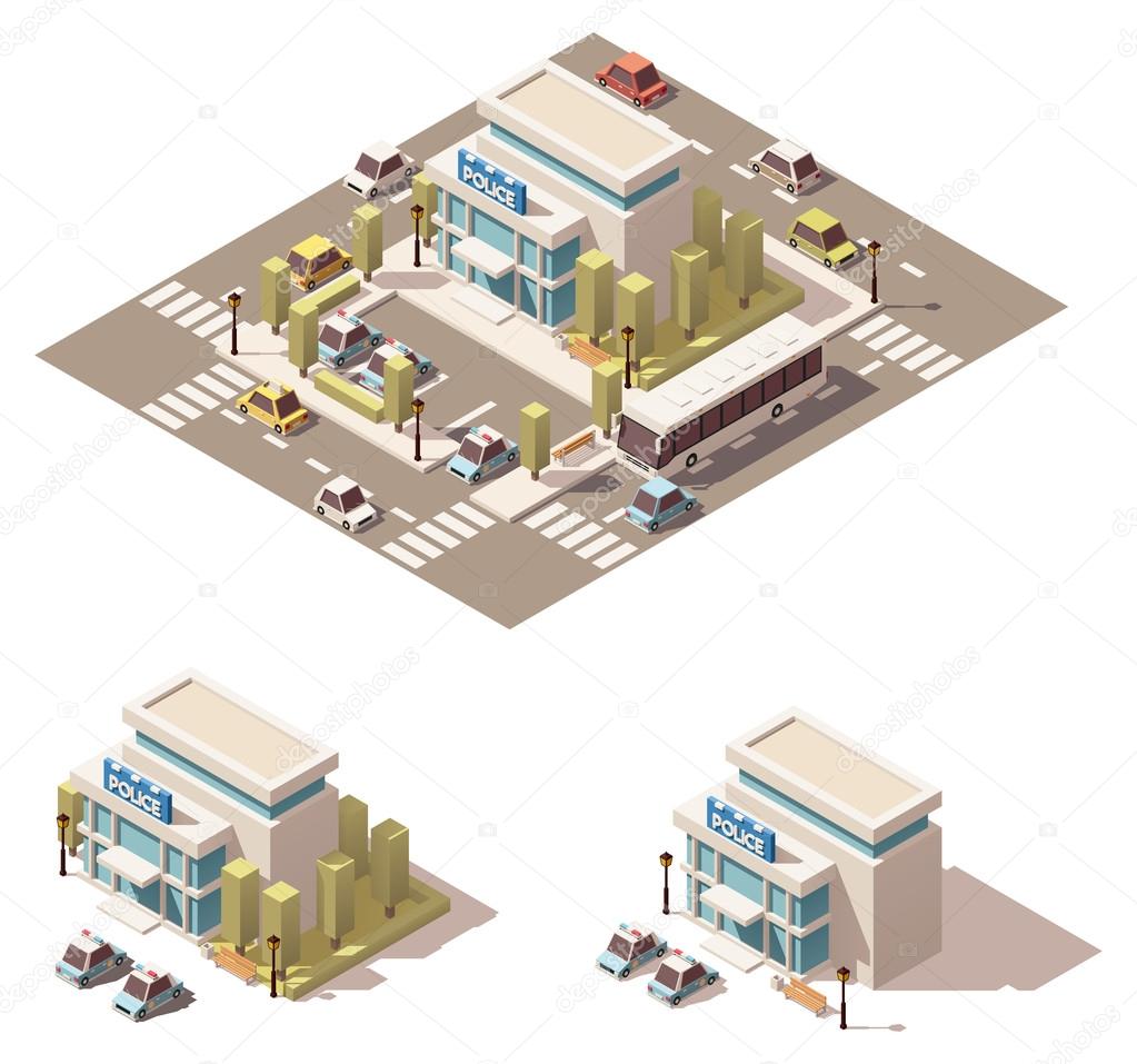 Vector isometric low poly police building icon