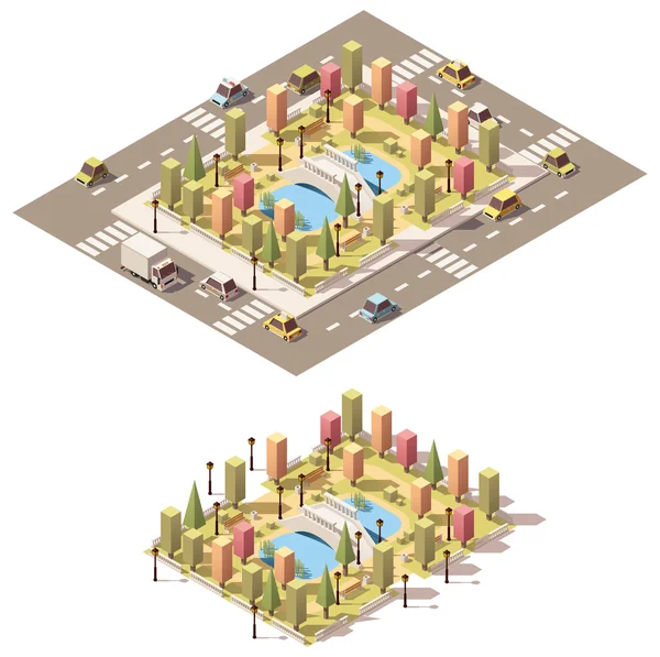 Vecteur isométrique bas poly parc urbain — Image vectorielle
