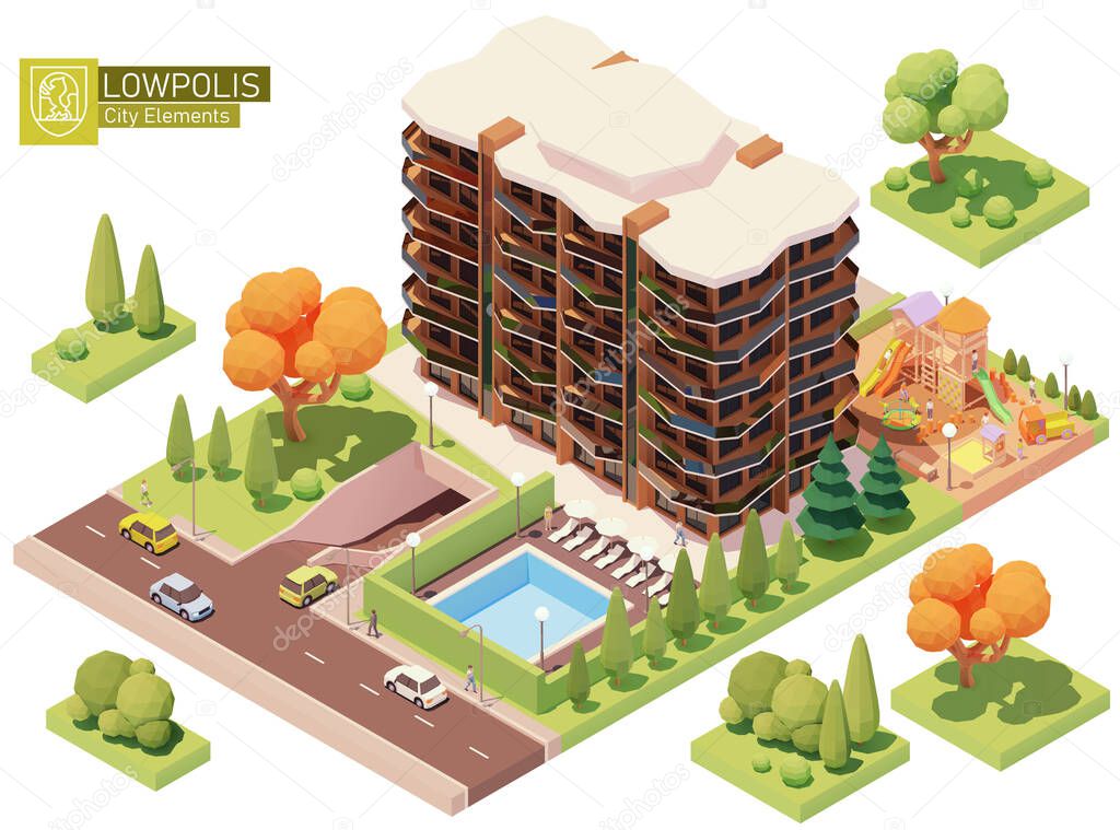 Vector isometric buildings and street elements