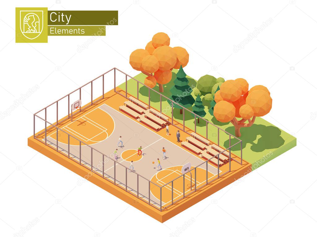 Vector isometric street basketball court