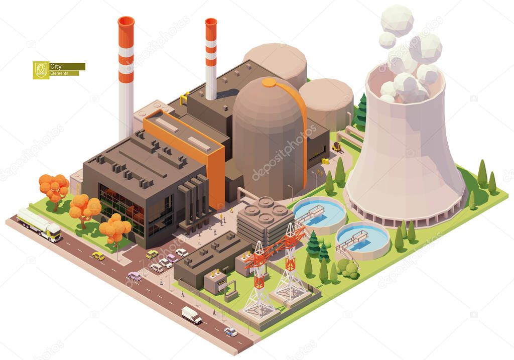 Vector low poly nuclear power plant