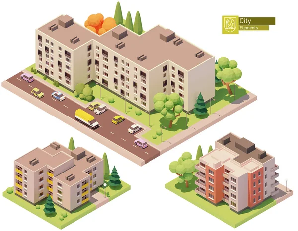 Bâtiments isométriques vectoriels et éléments de rue — Image vectorielle