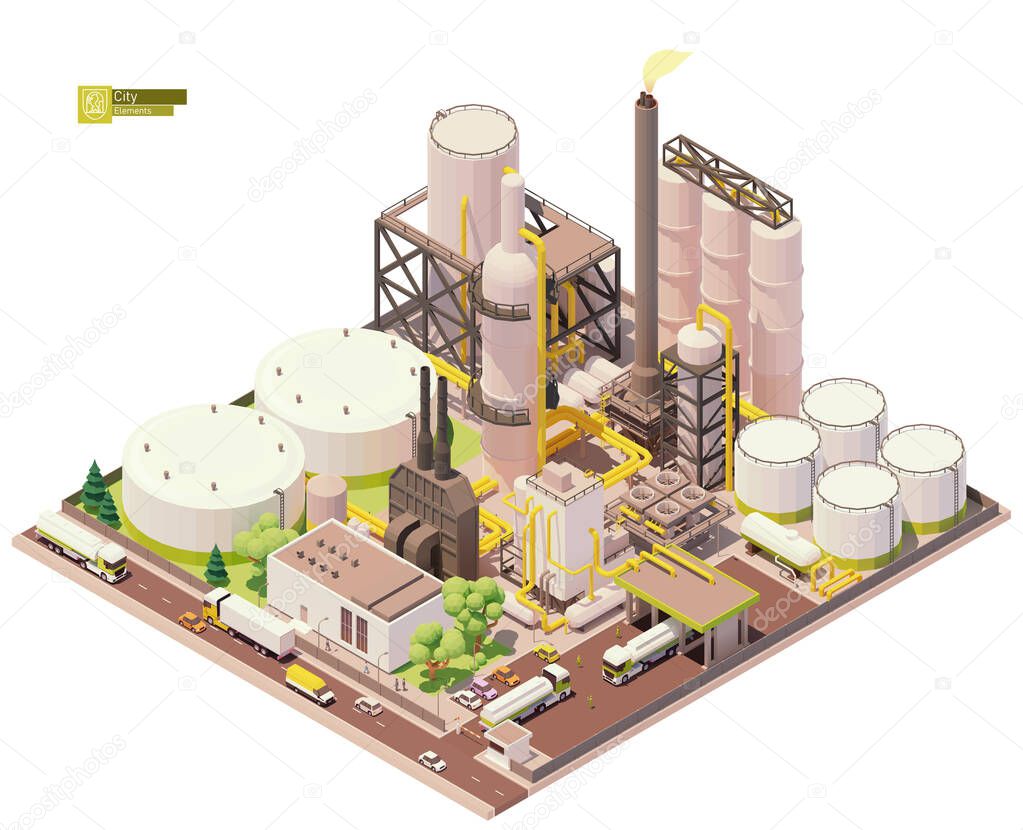 Vector isometric oil refinery plant