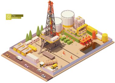Vektör izometrik petrol ve gaz sondaj kulesi