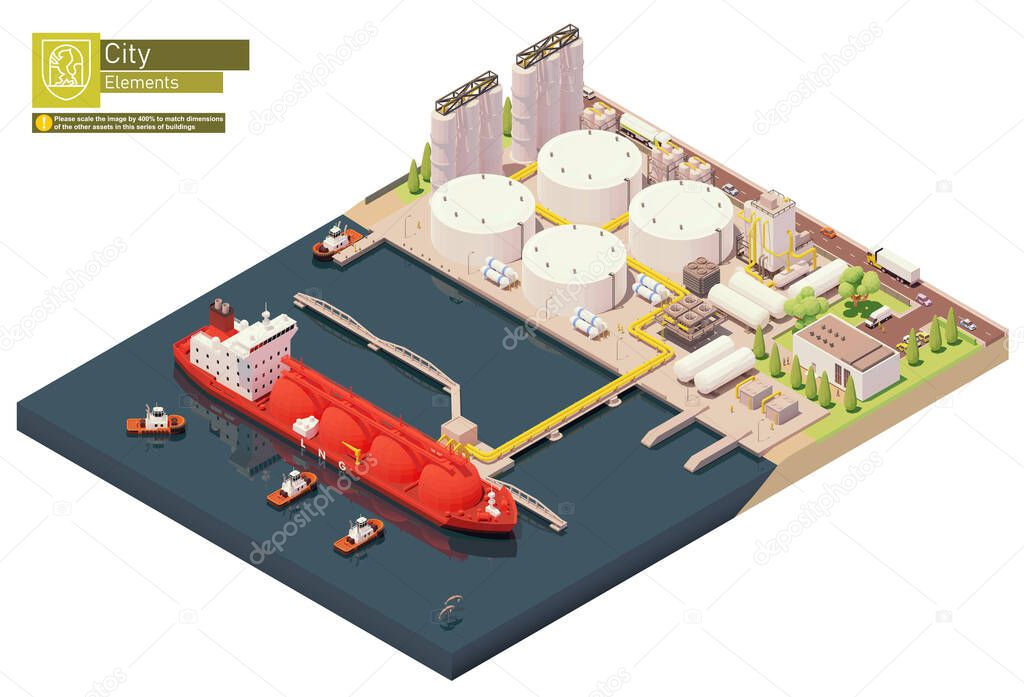 Vector isometric LNG carrier ship bunkering in LNG terminal