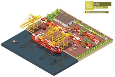 Vector isometric port container terminal and ship