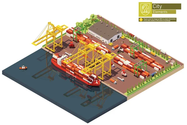 Vektor-isometrisches Hafen-Containerterminal und Schiff — Stockvektor