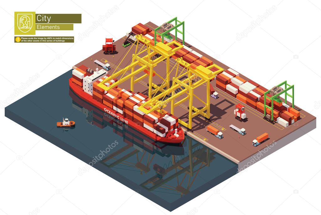 Vector isometric port container terminal and ship