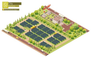 Vektör izometrik fotovoltaik güneş enerjisi santrali