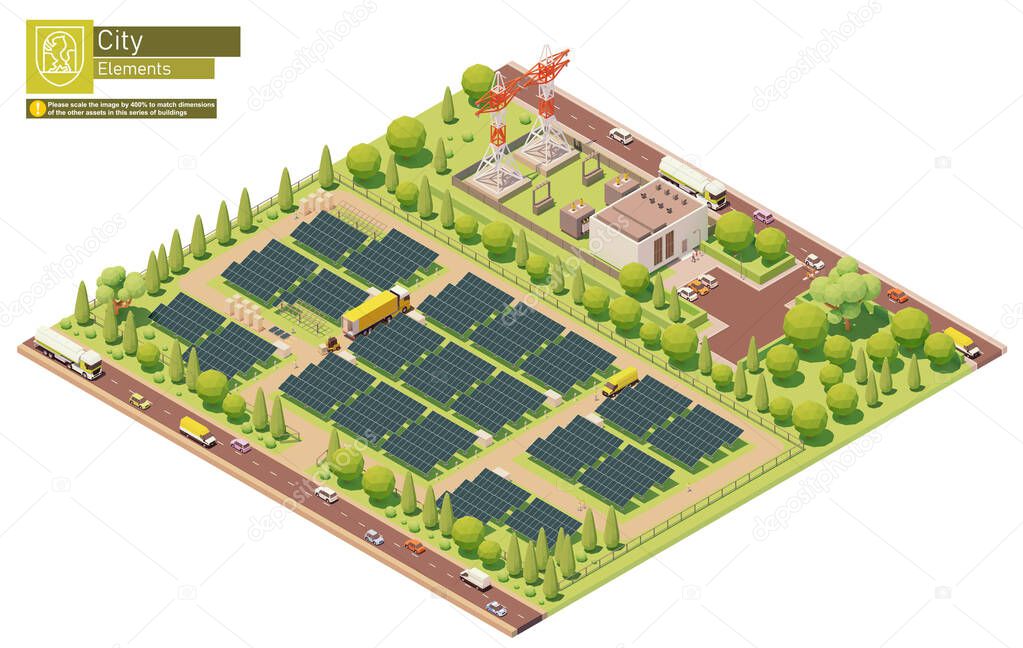 Vector isometric photovoltaic solar energy plant