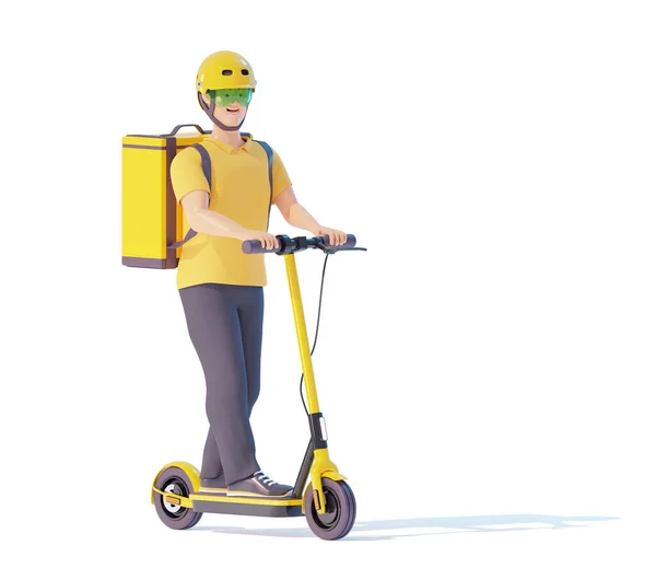 Entrega de scooter eléctrico courier con mochila térmica — Foto de Stock