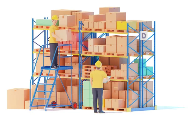 Warehouse workers searching product on shelves — Stock Photo, Image