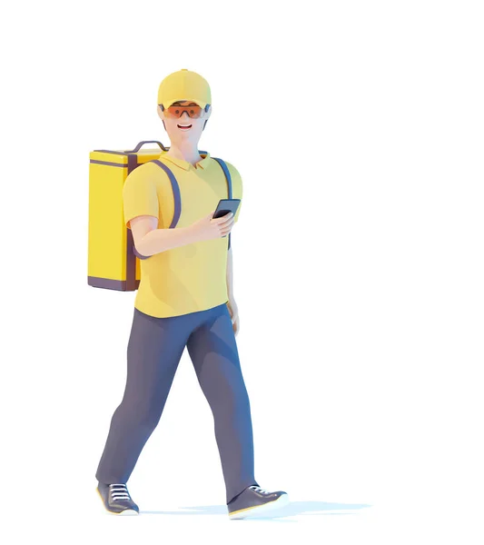 Delivery courier with the thermal bag walking — Photo