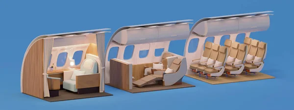 Interior do avião. Primeiro, assentos de classes de negócios e economia — Fotografia de Stock