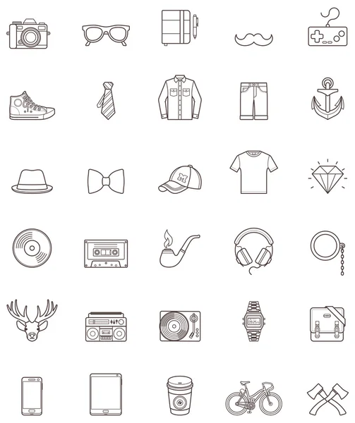 Conjunto de iconos de contorno Hipster — Vector de stock