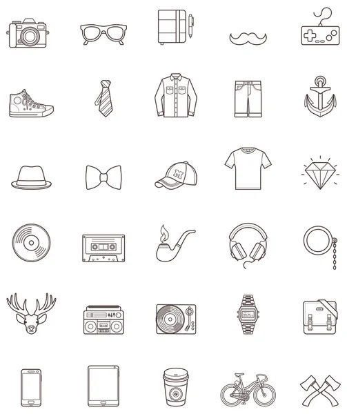 Hipster contour icon set — Stock Vector