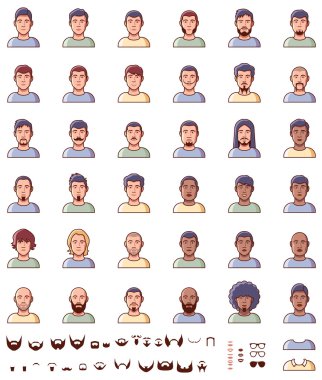 Vektör erkekler yüzlerini Icon set