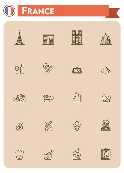 Francia icono de viaje conjunto — Vector de stock