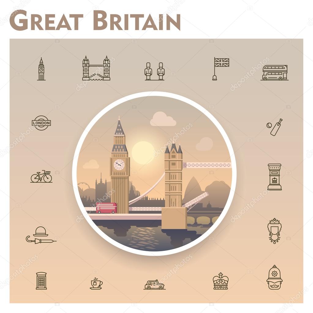 United Kingdom travel icon set