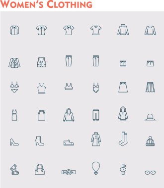 Doğrusal kadın giysileri Icon set