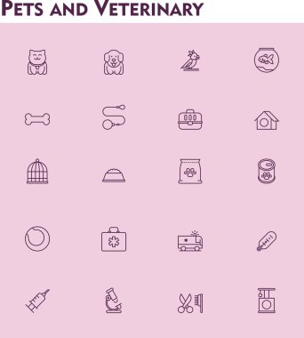 Veteriner ve evcil hayvan Icon set
