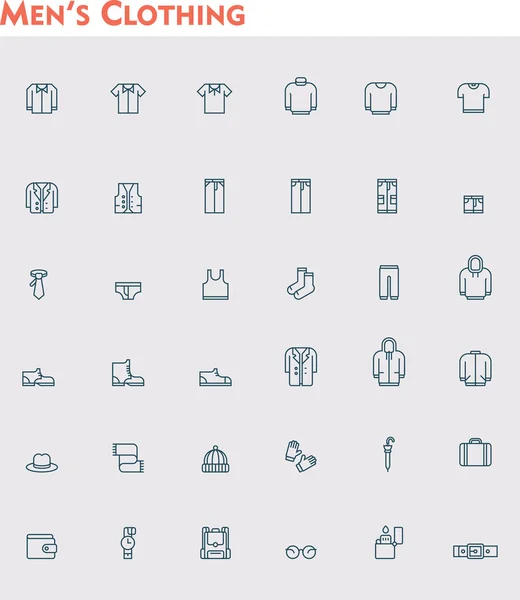 Hombres lineales conjunto de iconos de ropa — Vector de stock