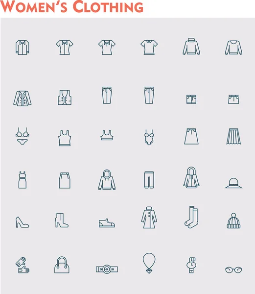 Conjunto de iconos de ropa mujer lineal — Vector de stock