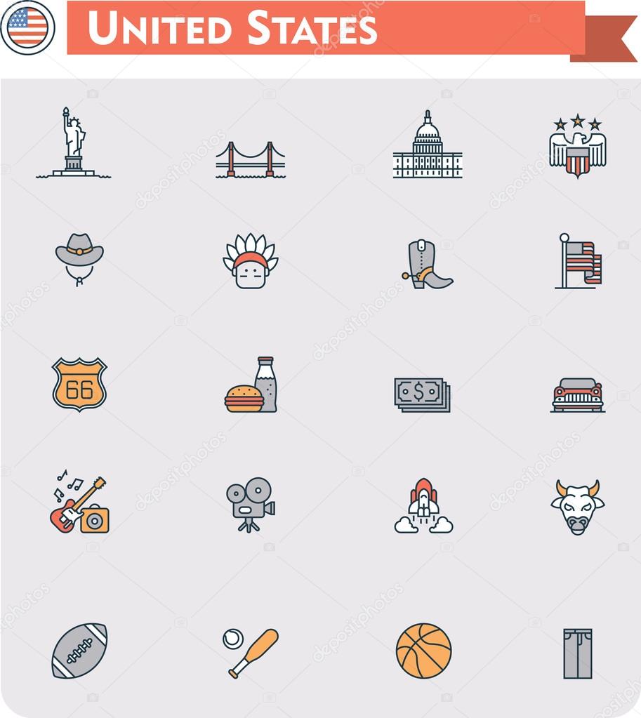 United States travel icon set