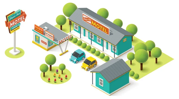 Vector isometric motel — Stock Vector