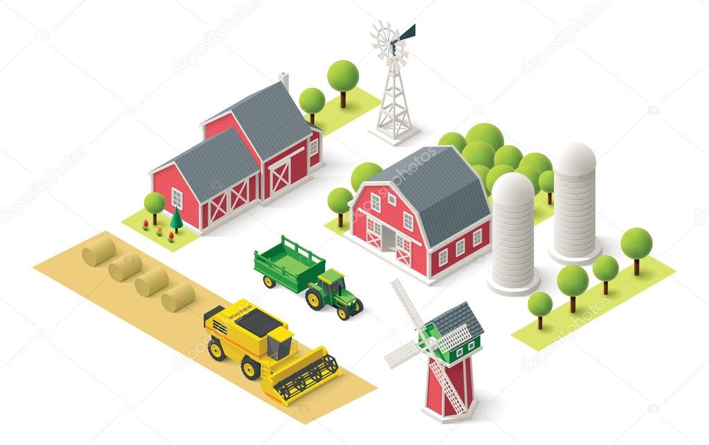 Vector isometric farm set