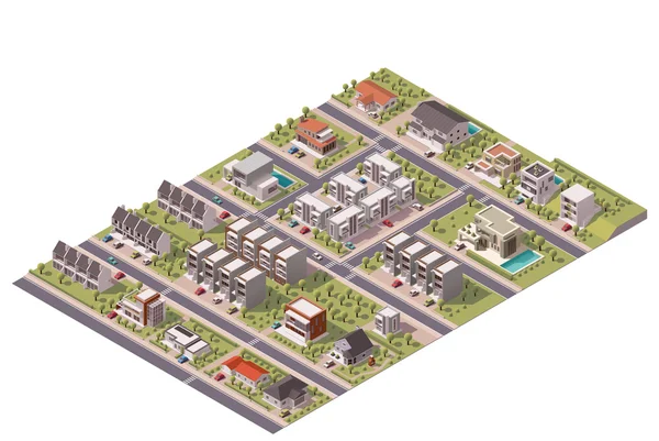 Vector isometric suburb map — Stockvector