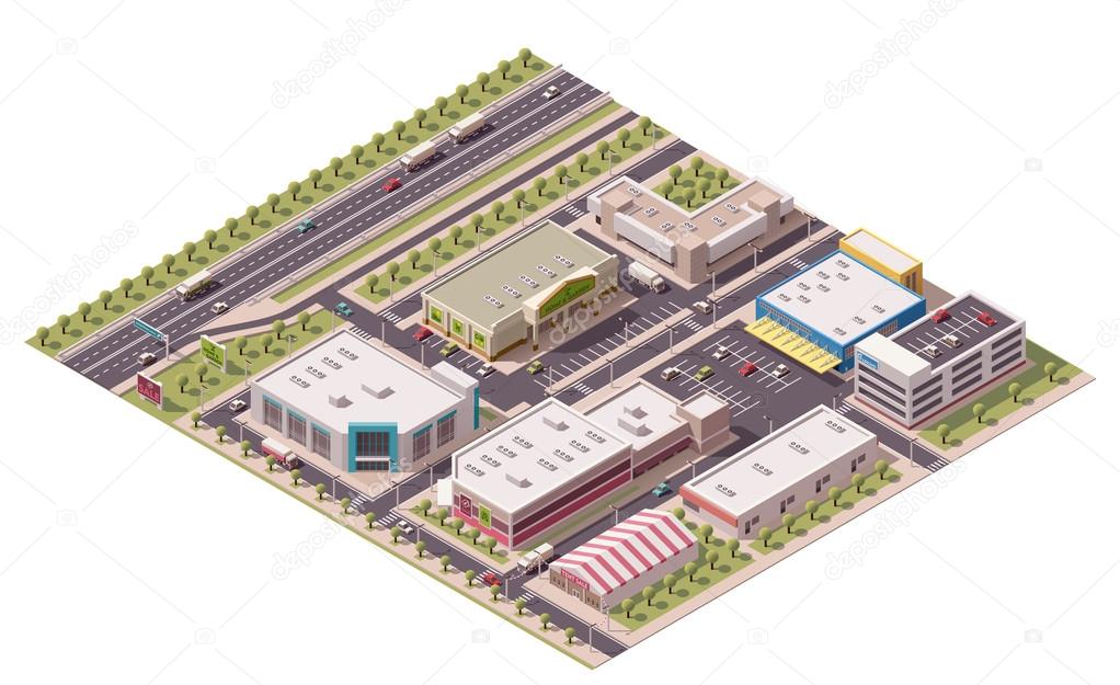Vector isometric shopping district 