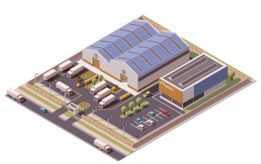Vektör izometrik Fabrika binaları simgesi