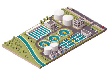 Vector isometric water treatment plant clipart