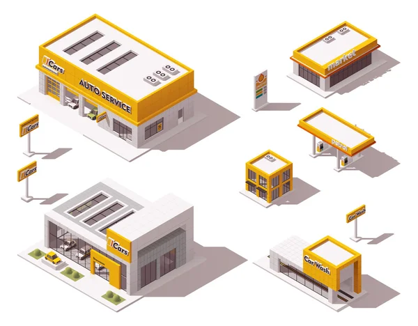Vector road transport related buildings — Stock Vector