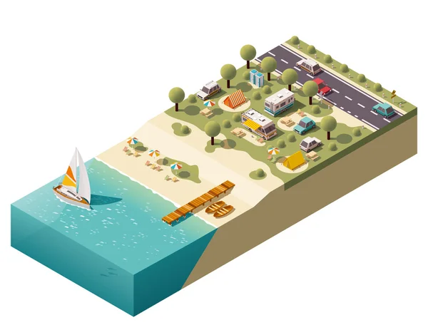 Vector isometric beach camping Royalty Free Stock Vectors