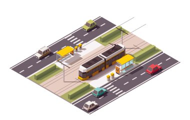 Vektör izometrik tramvay istasyonu